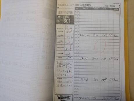 株式会社エスケイ運輸の走行管理表の写真